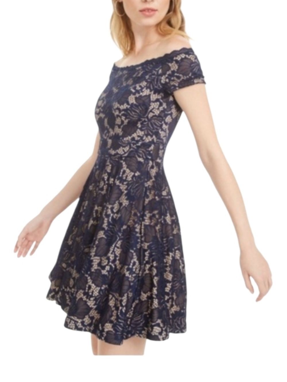 B Darlin Navy Blue Lace Fit Flare Dress Mini Jr size 9/10 Prom Special Event